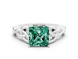 White gold Princess Cut Green Sapphire Solitaire Celtic Knot Ring with Four-Prong Setting_12