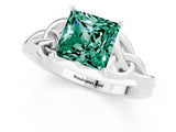 White gold Princess Cut Green Sapphire Solitaire Celtic Knot Ring with Four-Prong Setting_13