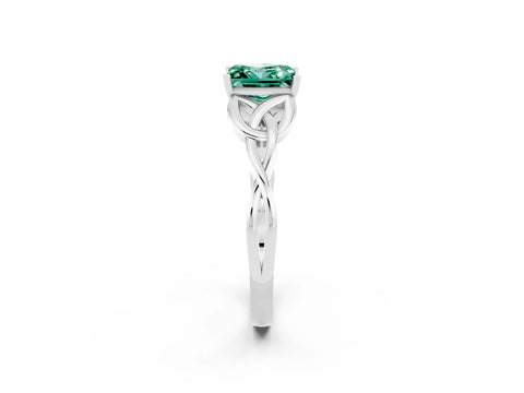 White gold Princess Cut Green Sapphire Solitaire Celtic Knot Ring with Four-Prong Setting_14