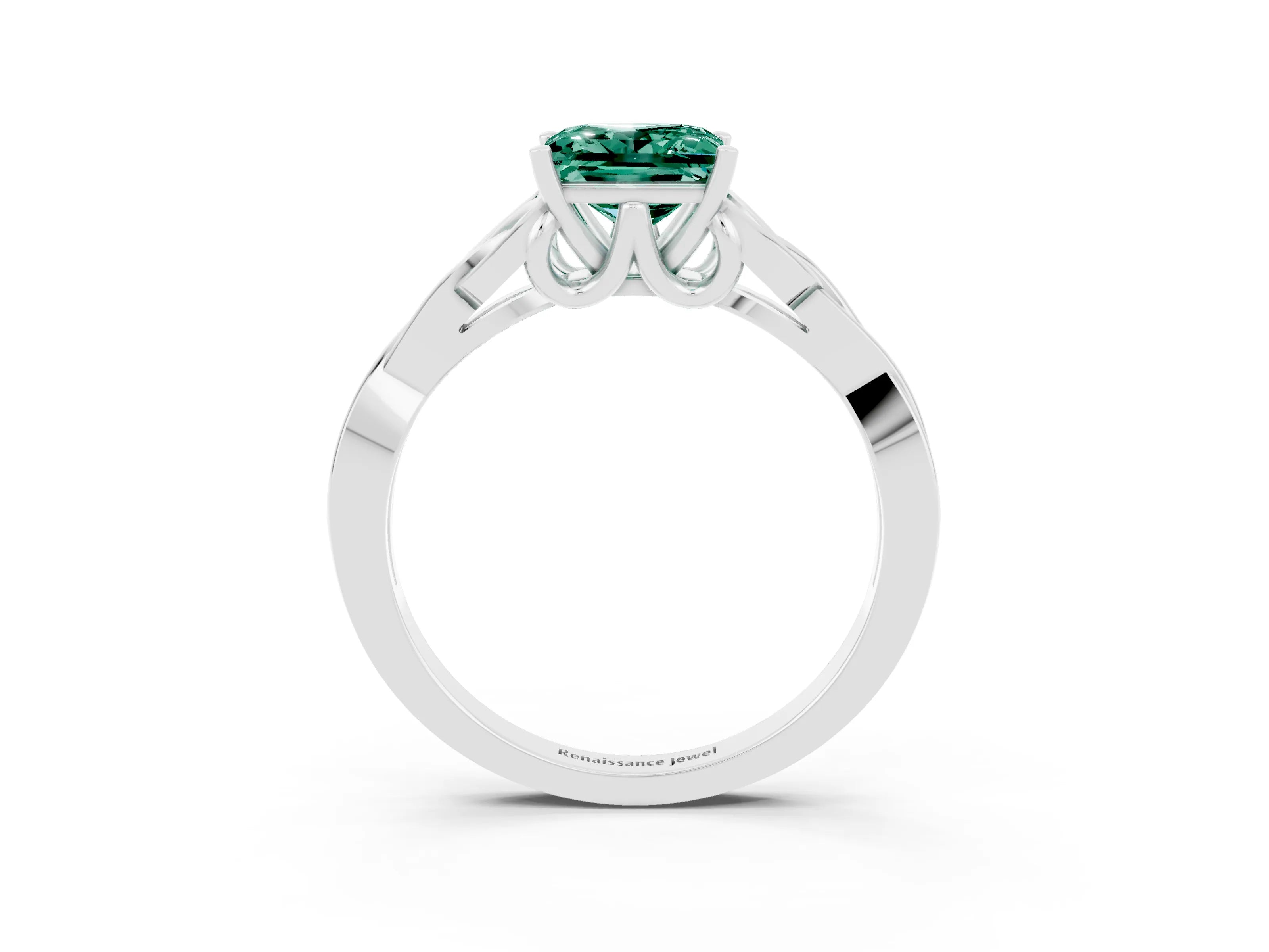 White gold Princess Cut Green Sapphire Solitaire Celtic Knot Ring with Four-Prong Setting_15