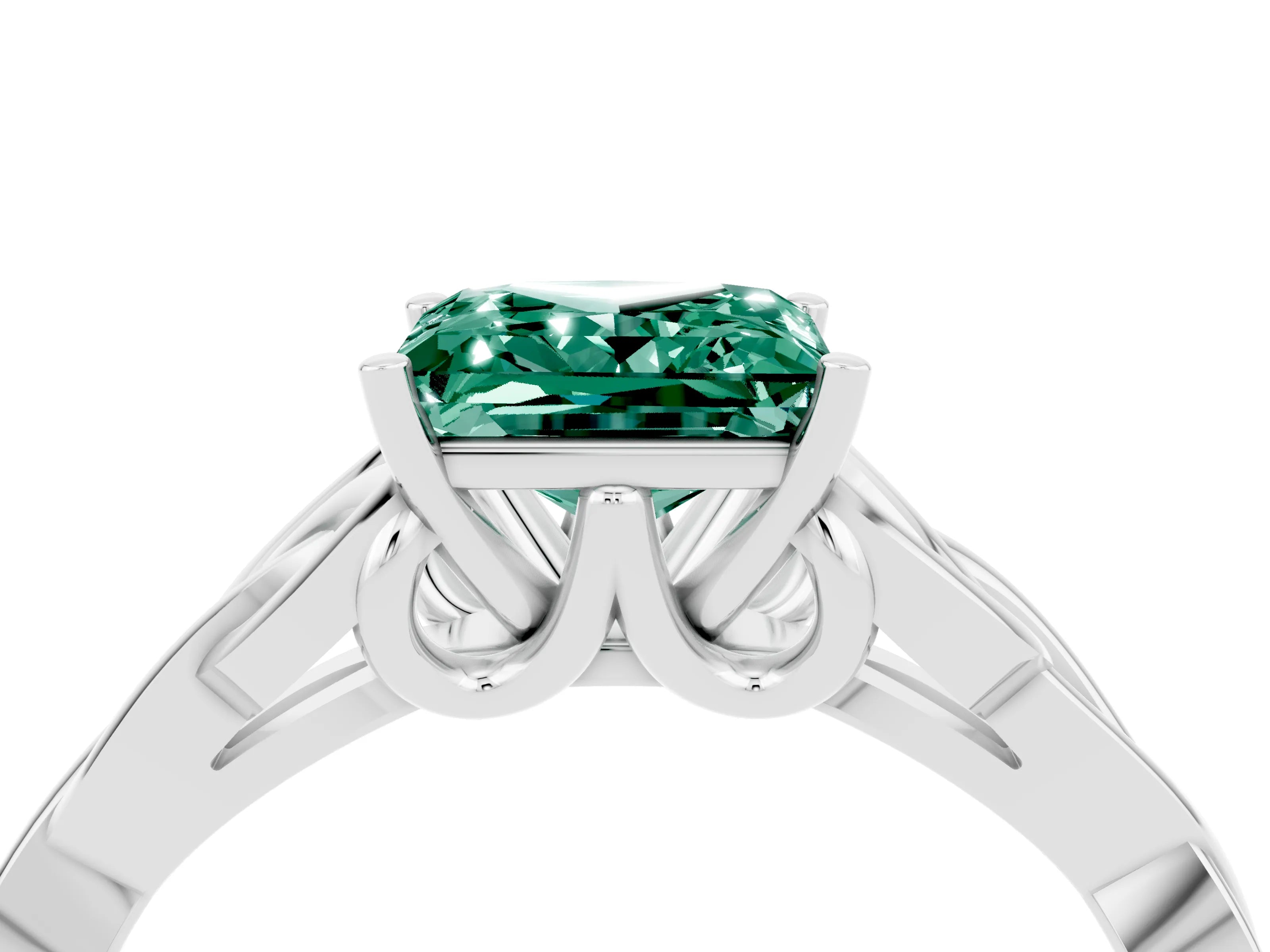 White gold Princess Cut Green Sapphire Solitaire Celtic Knot Ring with Four-Prong Setting_16
