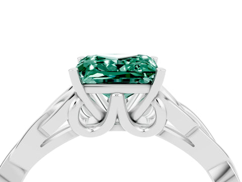 White gold Princess Cut Green Sapphire Solitaire Celtic Knot Ring with Four-Prong Setting_16