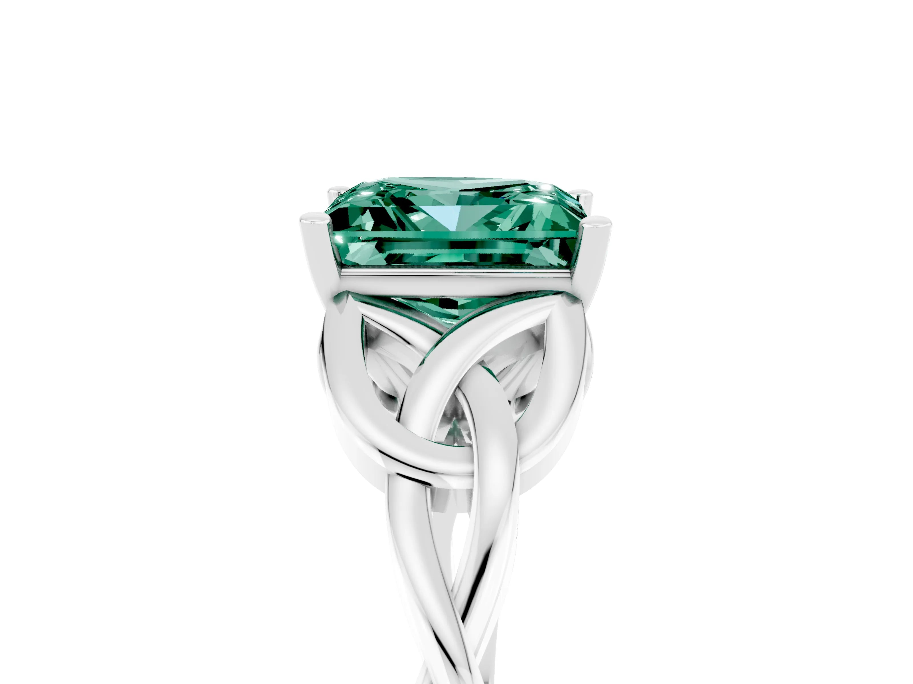 White gold Princess Cut Green Sapphire Solitaire Celtic Knot Ring with Four-Prong Setting_17