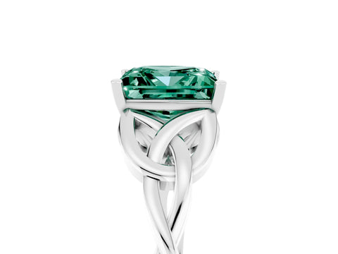 White gold Princess Cut Green Sapphire Solitaire Celtic Knot Ring with Four-Prong Setting_17