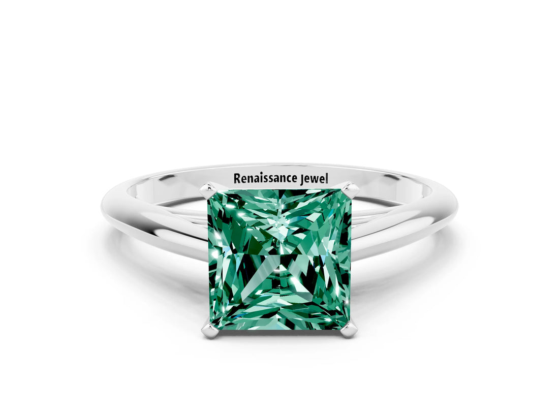 White gold Princess Cut Green Sapphire Solitaire Engagement Ring with Cathedral Setting and Four-Prong Mount_108
