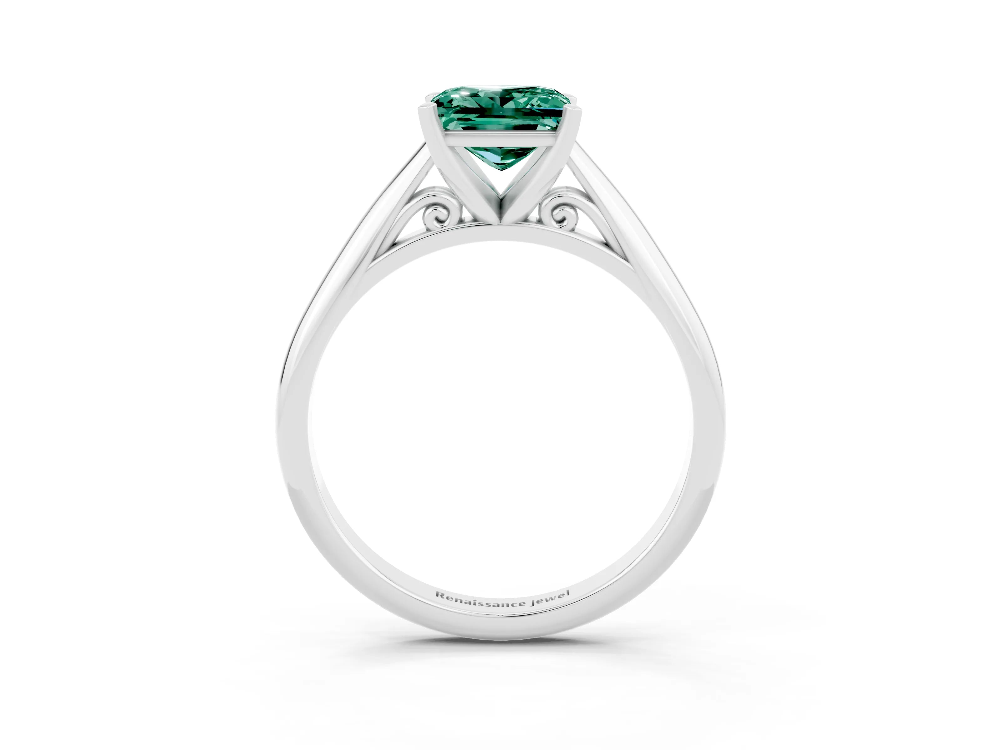 White gold Princess Cut Green Sapphire Solitaire Engagement Ring with Cathedral Setting and Four-Prong Mount_15