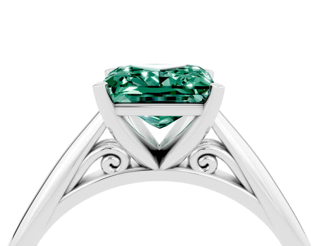 White gold Princess Cut Green Sapphire Solitaire Engagement Ring with Cathedral Setting and Four-Prong Mount_16