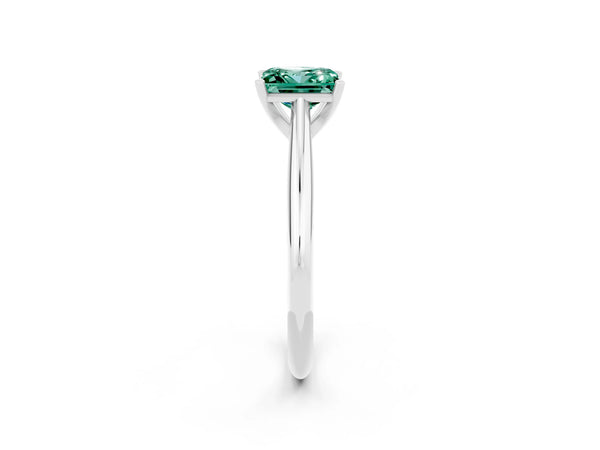 White gold Princess Cut Green Sapphire Solitaire Engagement Ring with Cathedral Setting and Four-Prong Mount