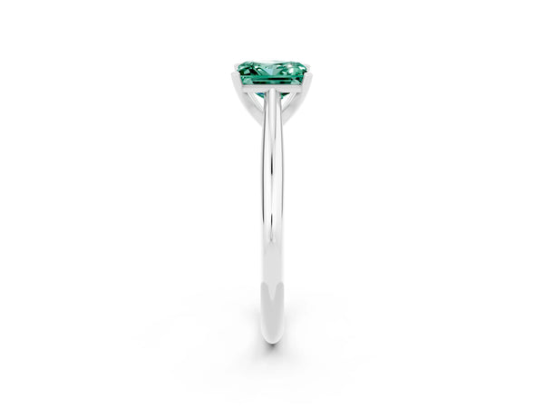 White gold Princess Cut Green Sapphire Solitaire Engagement Ring with Cathedral Setting and Four-Prong Mount