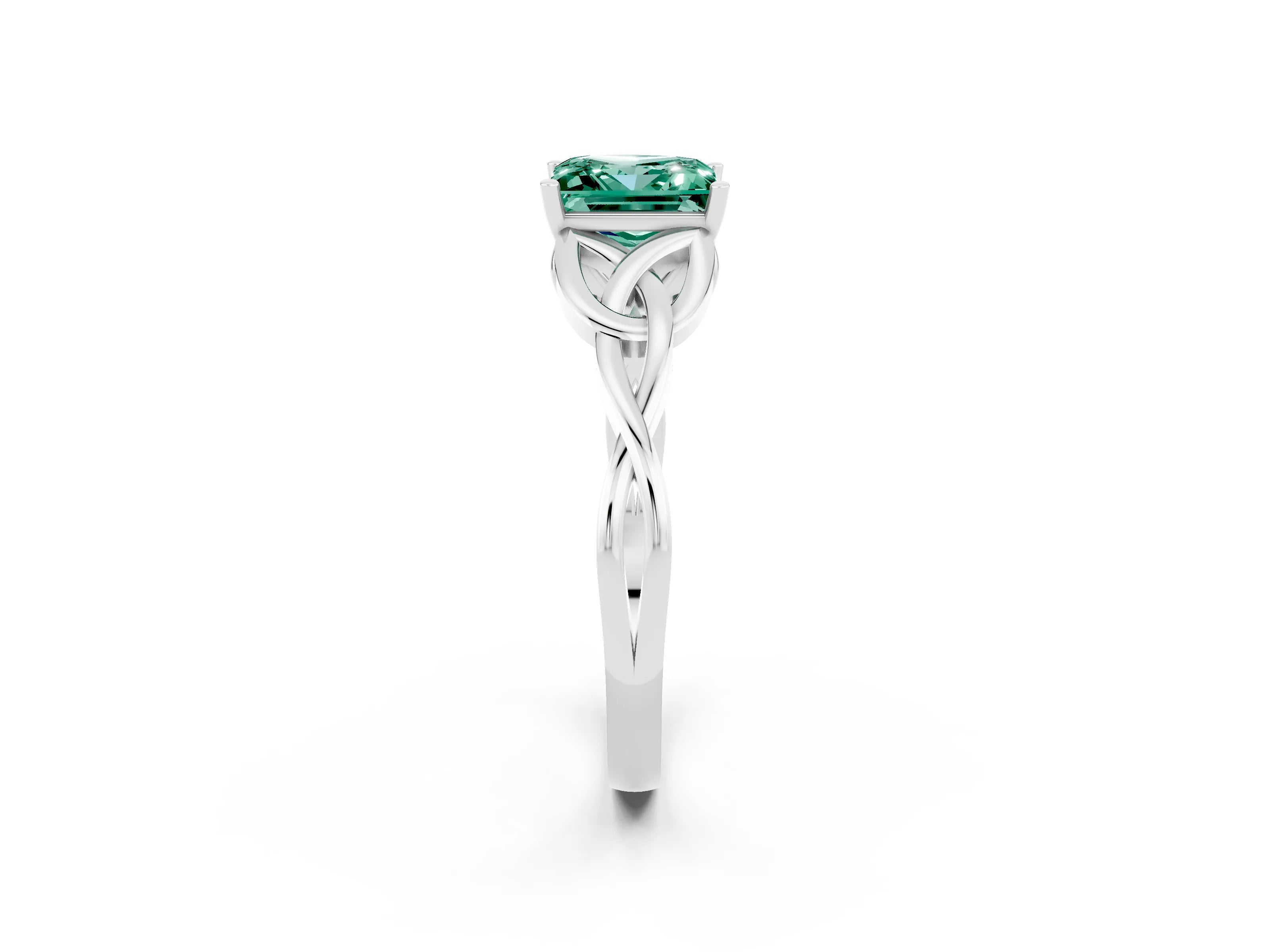 White gold Princess Cut Green Sapphire Solitaire Engagement Ring with Celtic Knot Band and Four-Prong Setting_2
