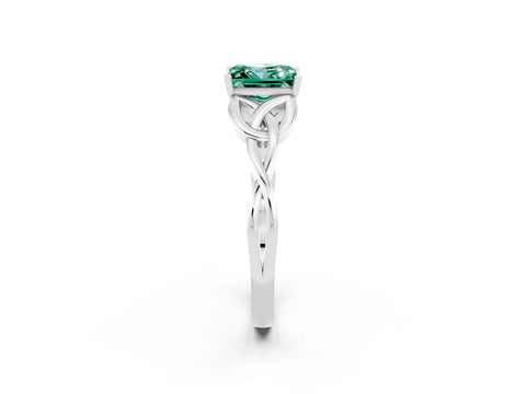 White gold Princess Cut Green Sapphire Solitaire Engagement Ring with Celtic Knot Band and Four-Prong Setting_2