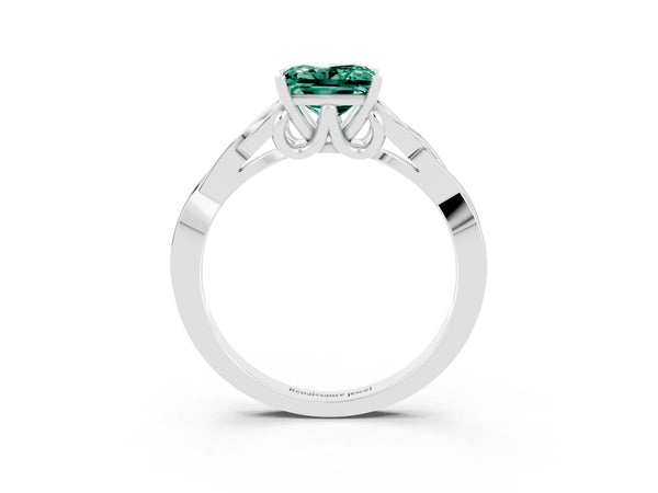 White gold Princess Cut Green Sapphire Solitaire Engagement Ring with Celtic Knot Band and Four-Prong Setting