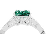 White gold Princess Cut Green Sapphire Solitaire Engagement Ring with Celtic Knot Band and Four-Prong Setting_4