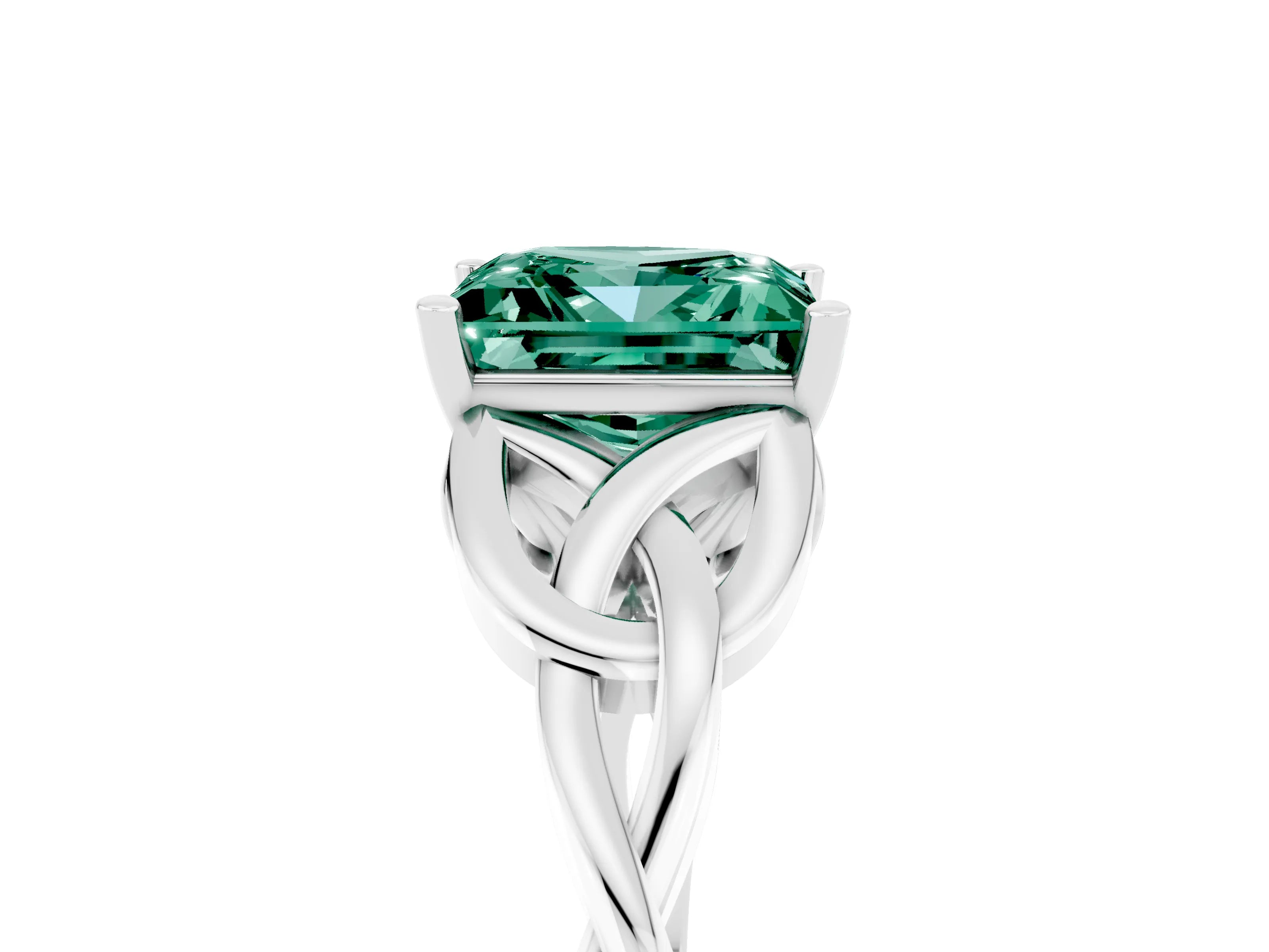 White gold Princess Cut Green Sapphire Solitaire Engagement Ring with Celtic Knot Band and Four-Prong Setting_5