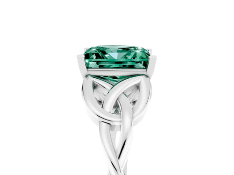 White gold Princess Cut Green Sapphire Solitaire Engagement Ring with Celtic Knot Band and Four-Prong Setting_5