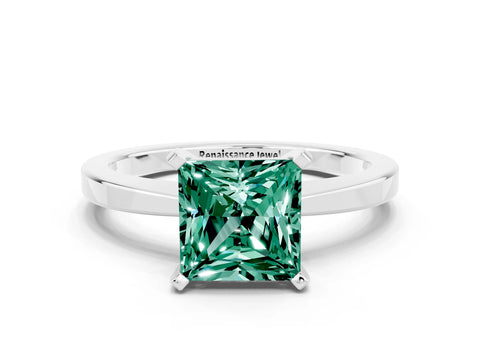 White gold Princess Cut Green Sapphire Solitaire Engagement Ring with Classic Band and Four-Prong Setting_24