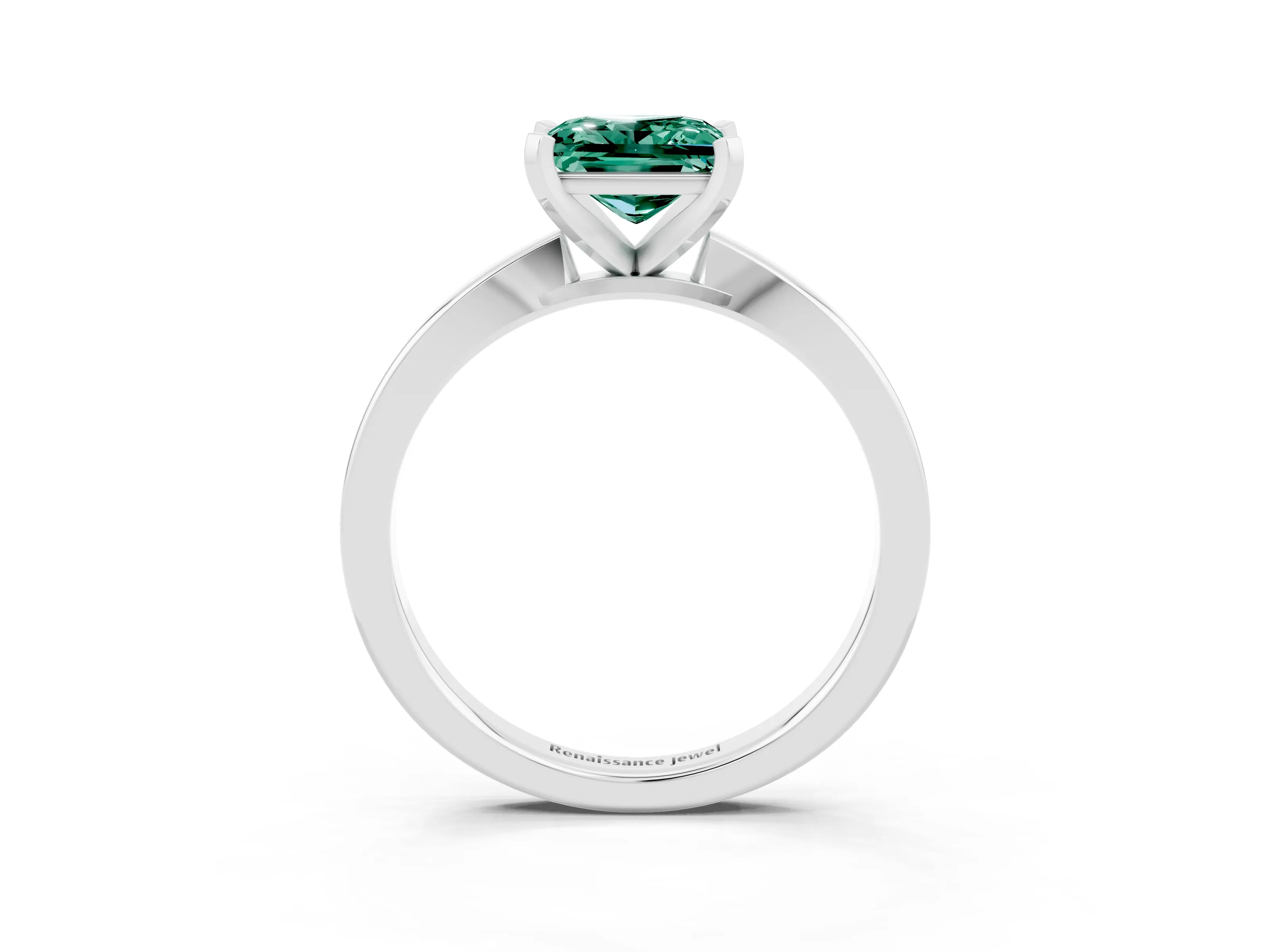 White gold Princess Cut Green Sapphire Solitaire Engagement Ring with Classic Band and Four-Prong Setting_27