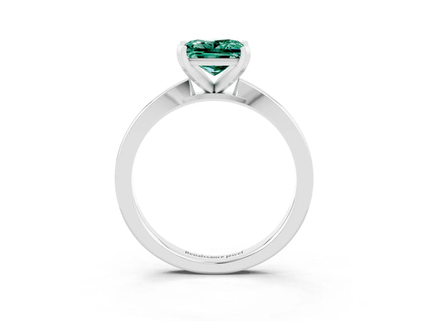 Silver Princess Cut Green Sapphire Solitaire Engagement Ring with Classic Band and Four-Prong Setting