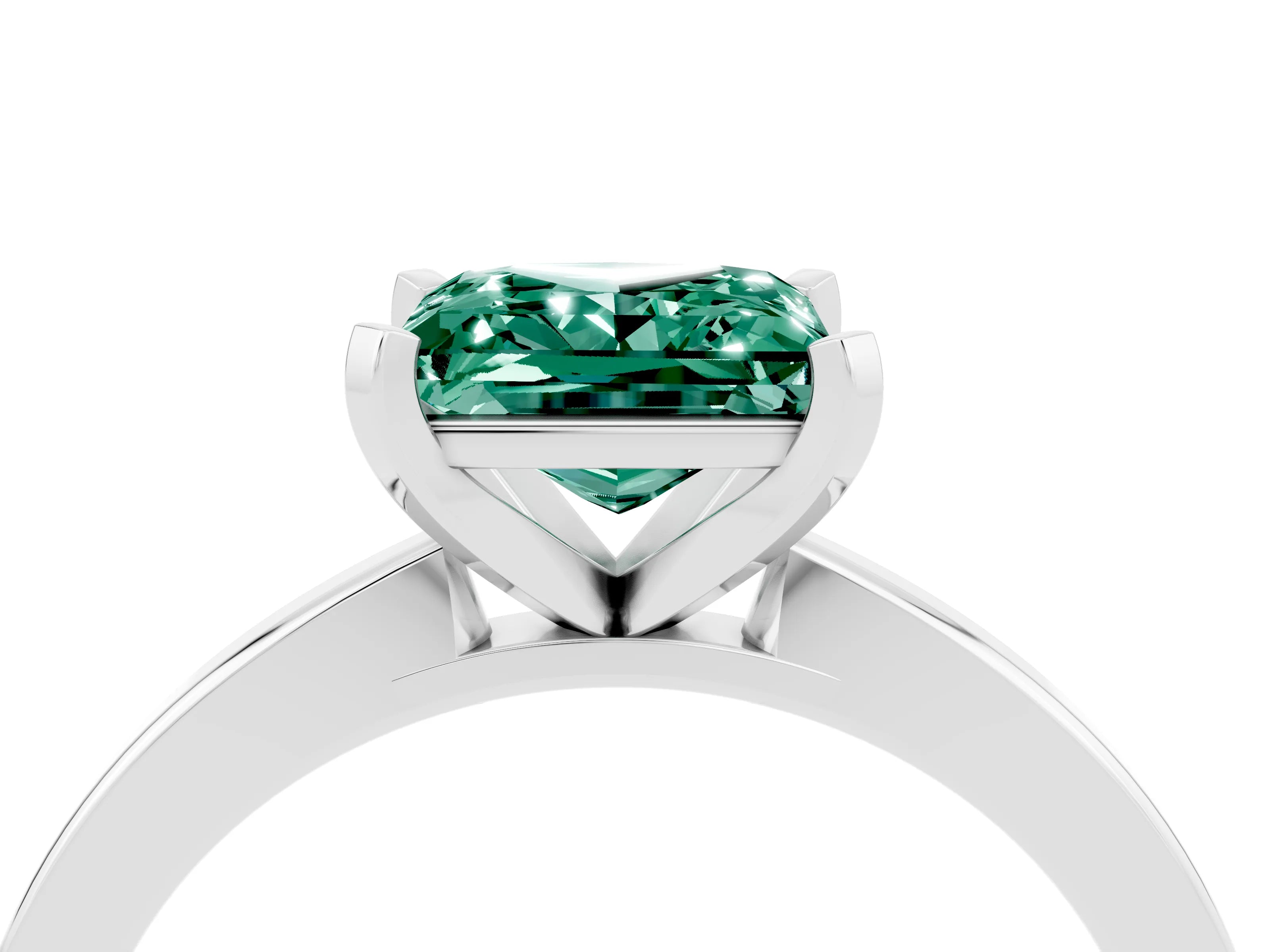 White gold Princess Cut Green Sapphire Solitaire Engagement Ring with Classic Band and Four-Prong Setting_28