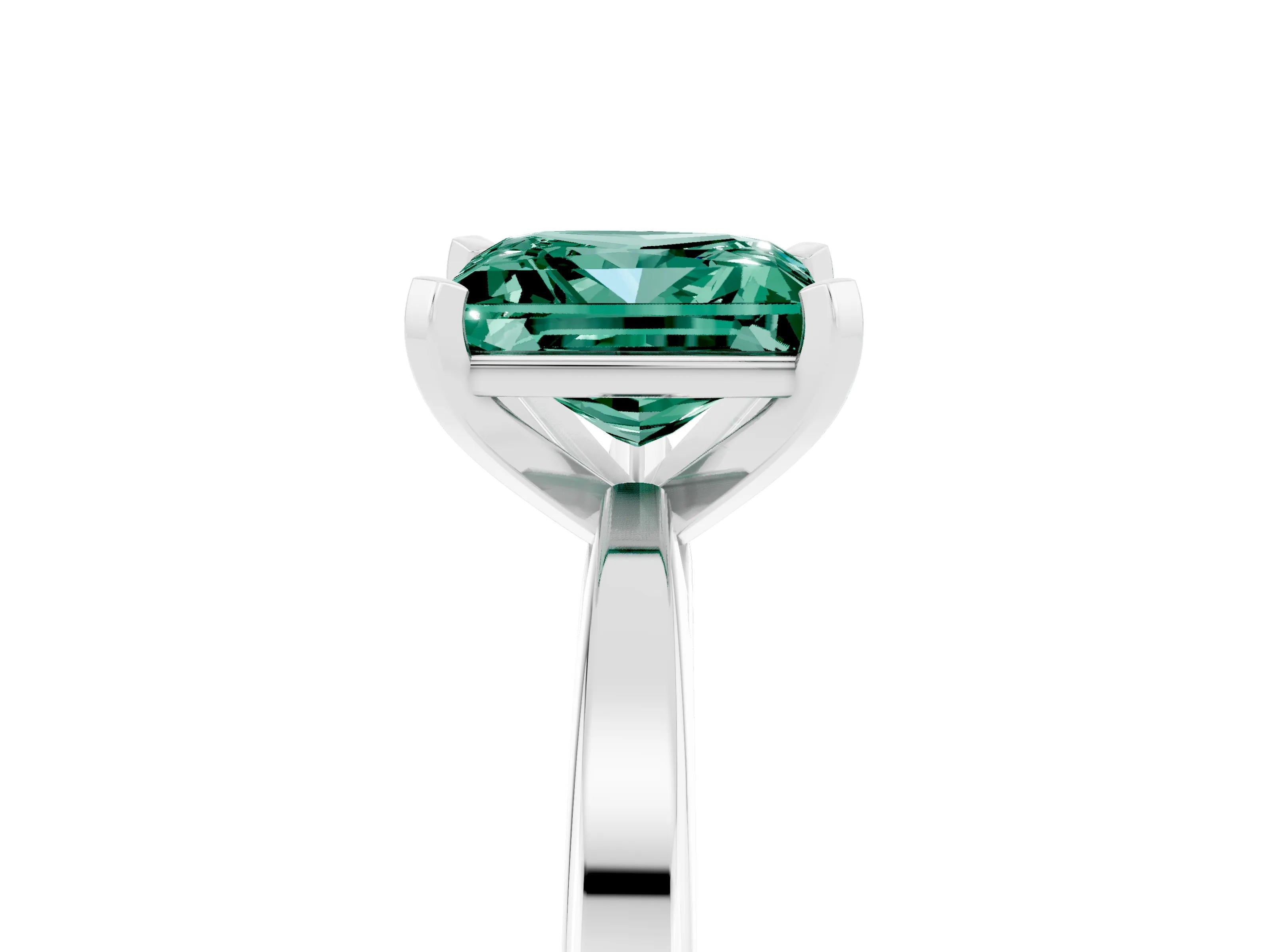 White gold Princess Cut Green Sapphire Solitaire Engagement Ring with Classic Band and Four-Prong Setting_29