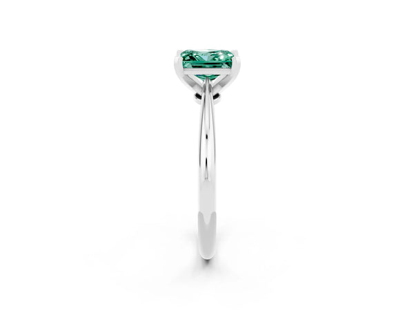 White gold Princess Cut Green Sapphire Solitaire Engagement Ring with Classic Band and Four-Prong Setting
