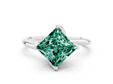 White gold Princess Cut Green Sapphire Solitaire Engagement Ring with Four-Prong Setting and Classic Band_12