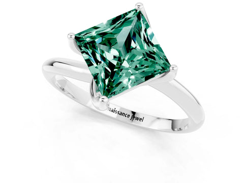 White gold Princess Cut Green Sapphire Solitaire Engagement Ring with Four-Prong Setting and Classic Band_13