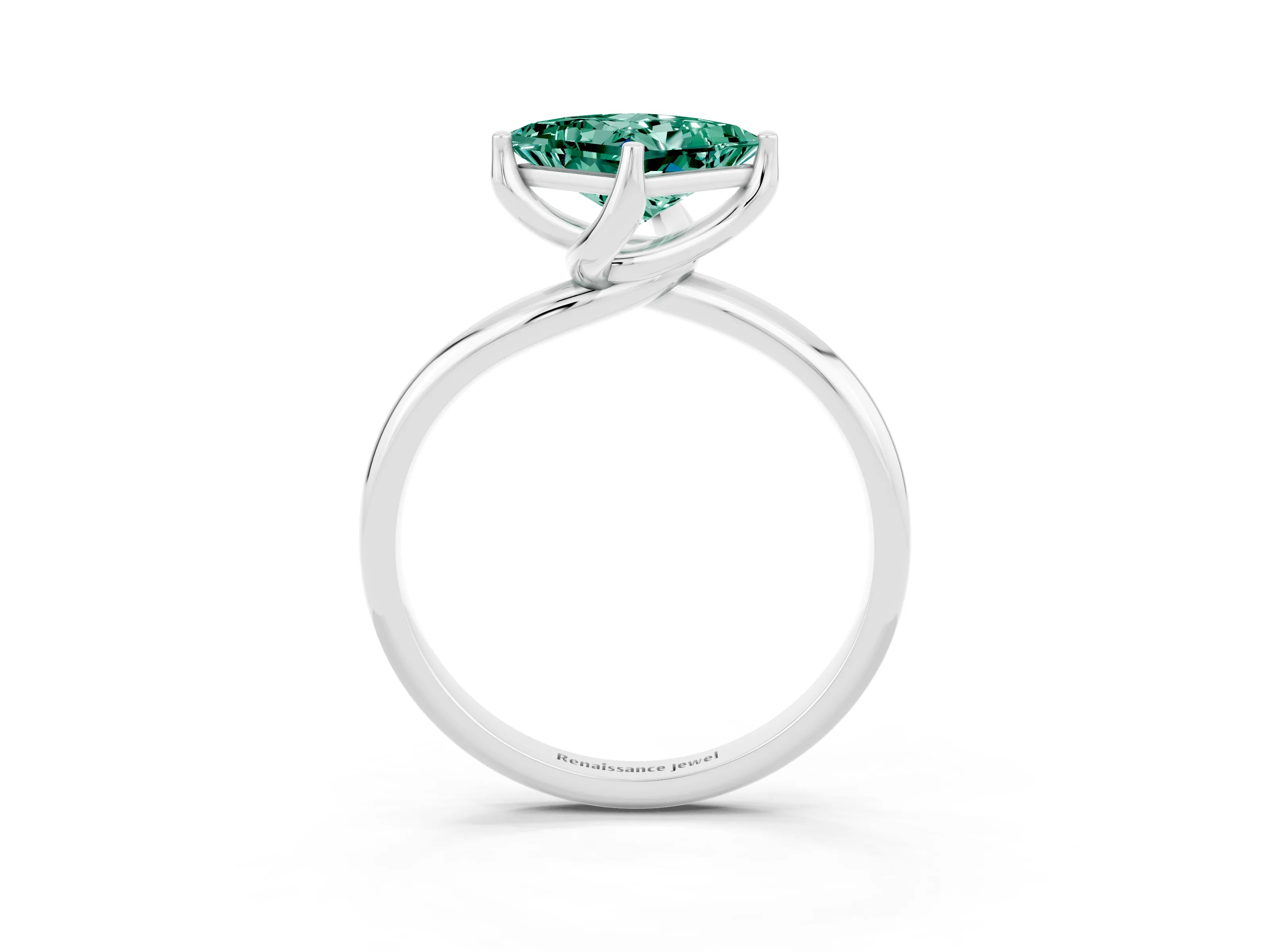 White gold Princess Cut Green Sapphire Solitaire Engagement Ring with Four-Prong Setting and Classic Band_15