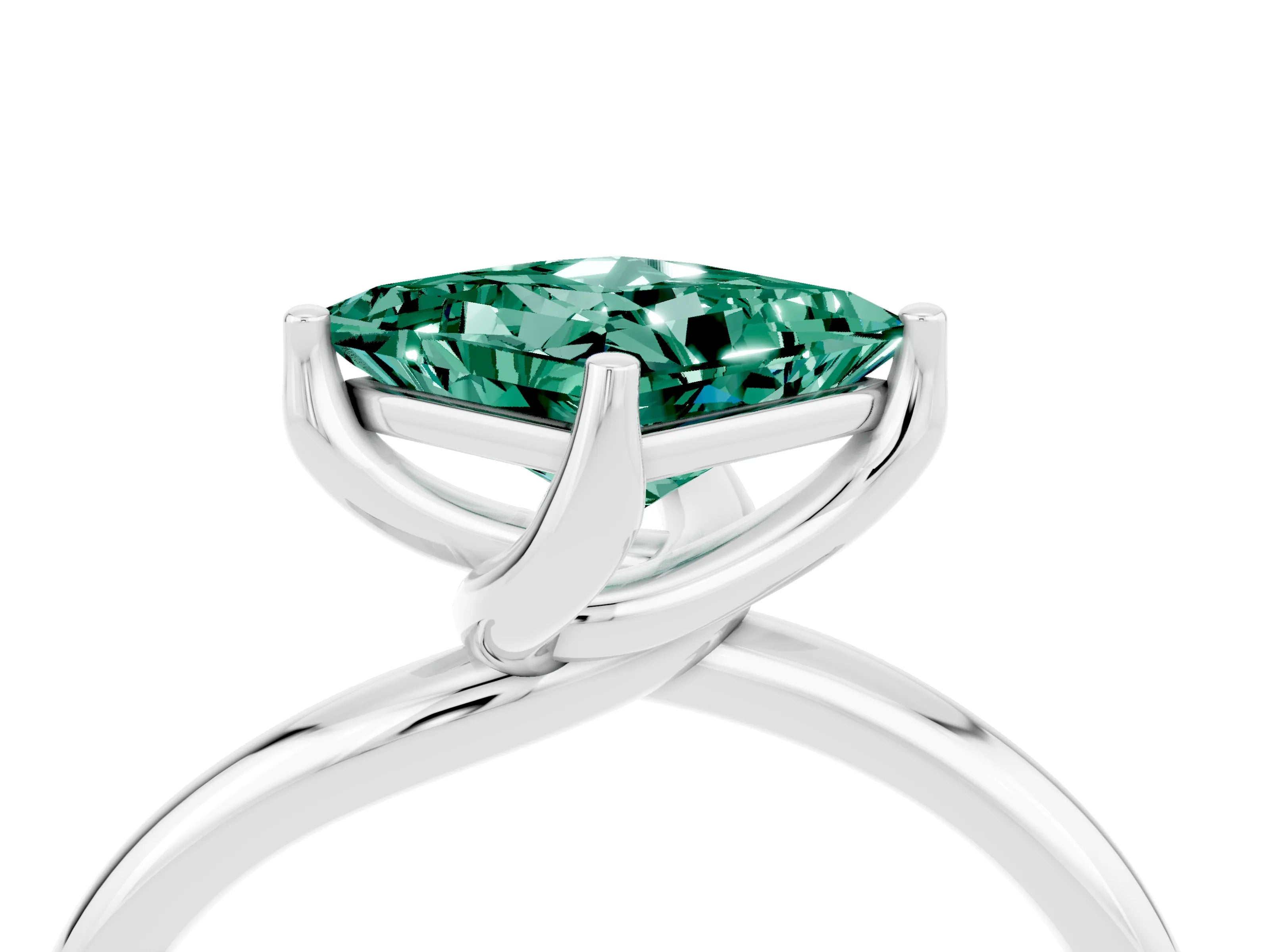 White gold Princess Cut Green Sapphire Solitaire Engagement Ring with Four-Prong Setting and Classic Band_16