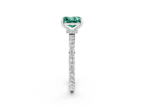 White gold Princess Cut Green Sapphire Solitaire Engagement Ring with Pavé Band and Four-Prong Setting_2