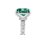 White gold Princess Cut Green Sapphire Solitaire Engagement Ring with Pavé Band and Four-Prong Setting_5
