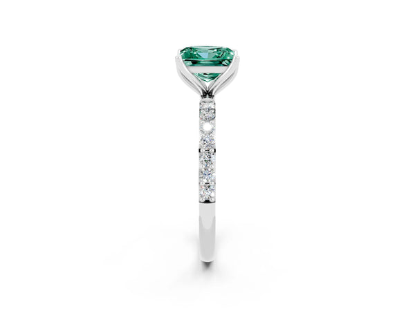 Silver Princess Cut Green Sapphire Solitaire Engagement Ring with Round  Pavé Band and Prong Setting