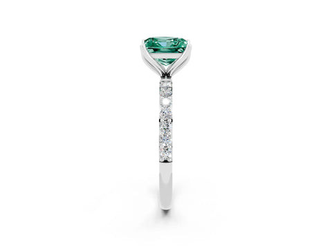 White gold Princess Cut Green Sapphire Solitaire Engagement Ring with Pavé Band and Prong Setting_2