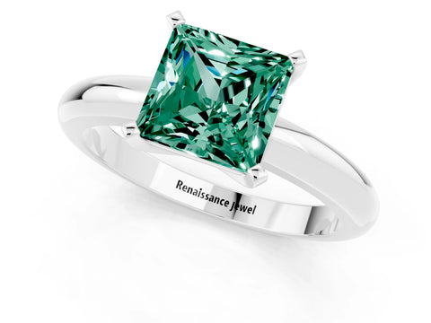 White gold Princess Cut Green Sapphire Solitaire Engagement Ring with Round Band and Four-Prong Setting_1