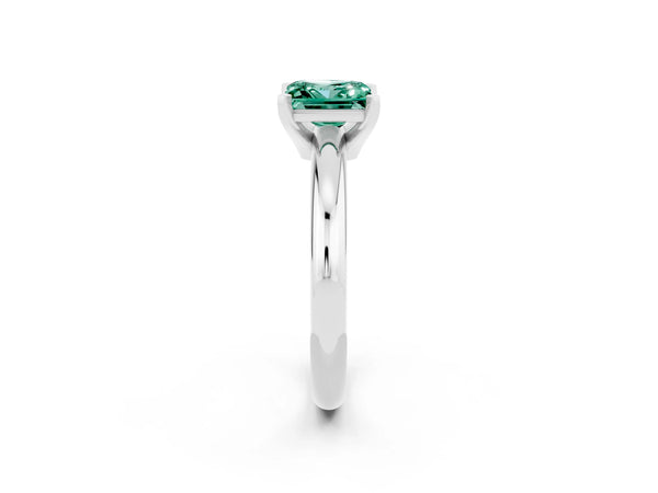 Platinum Princess Cut Green Sapphire Solitaire Engagement Ring with Round Band and Four-Prong Setting