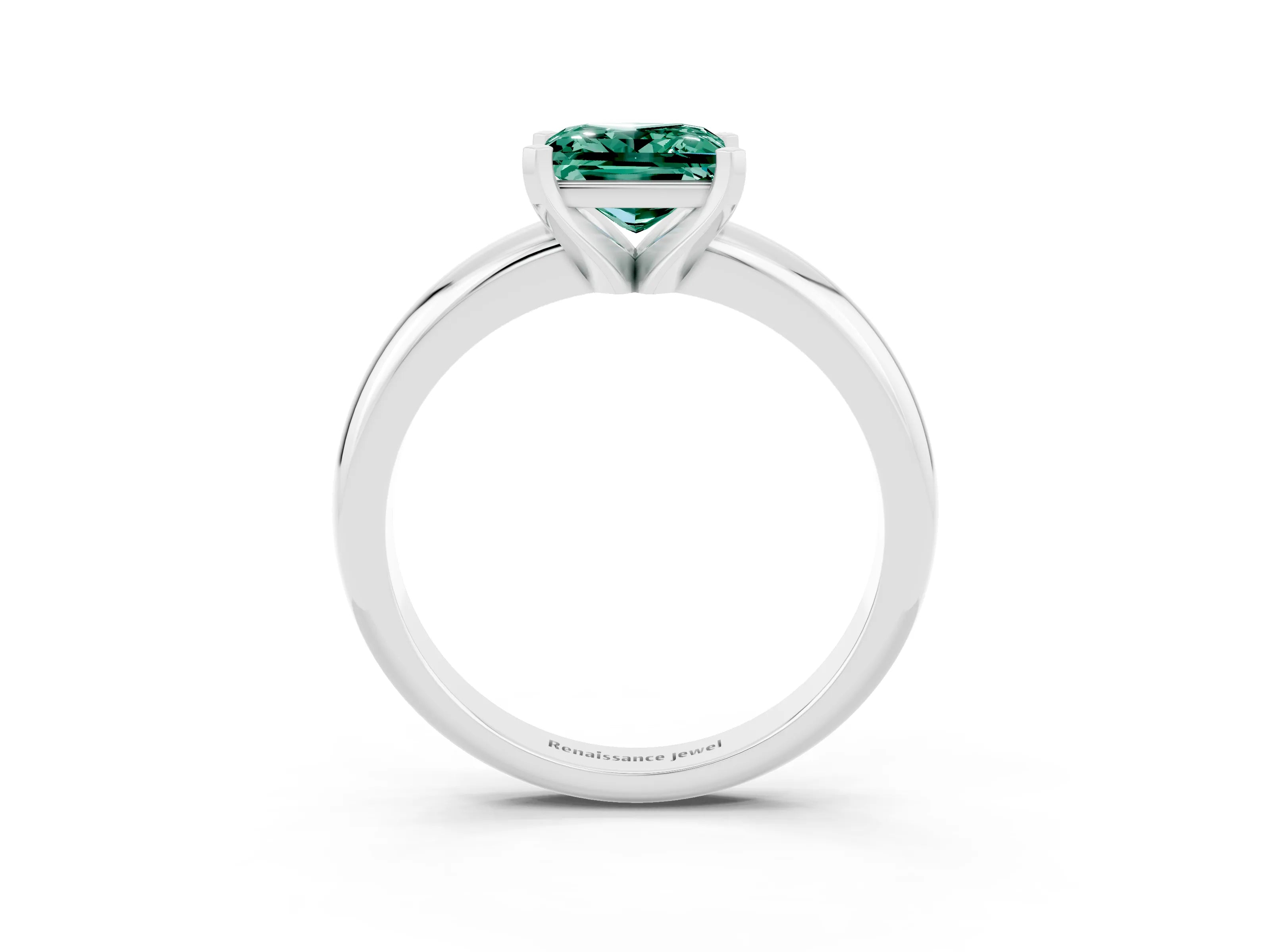 White gold Princess Cut Green Sapphire Solitaire Engagement Ring with Round Band and Four-Prong Setting_3