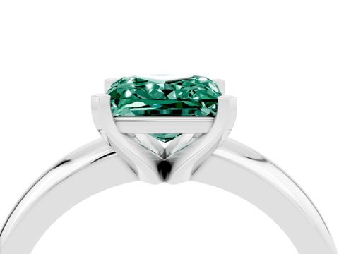 White gold Princess Cut Green Sapphire Solitaire Engagement Ring with Round Band and Four-Prong Setting_4