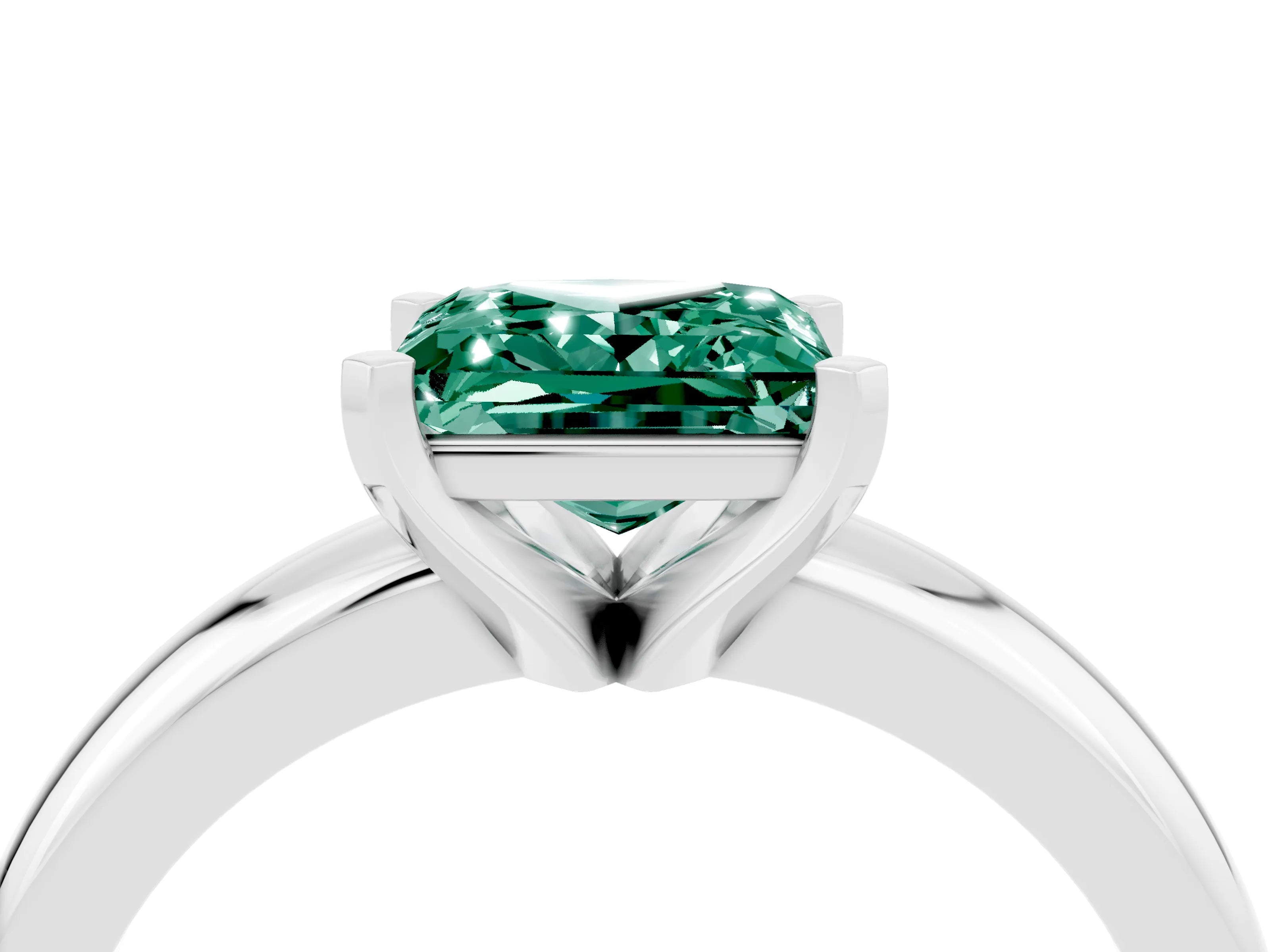 White gold Princess Cut Green Sapphire Solitaire Engagement Ring with Round Band and Four-Prong Setting_4