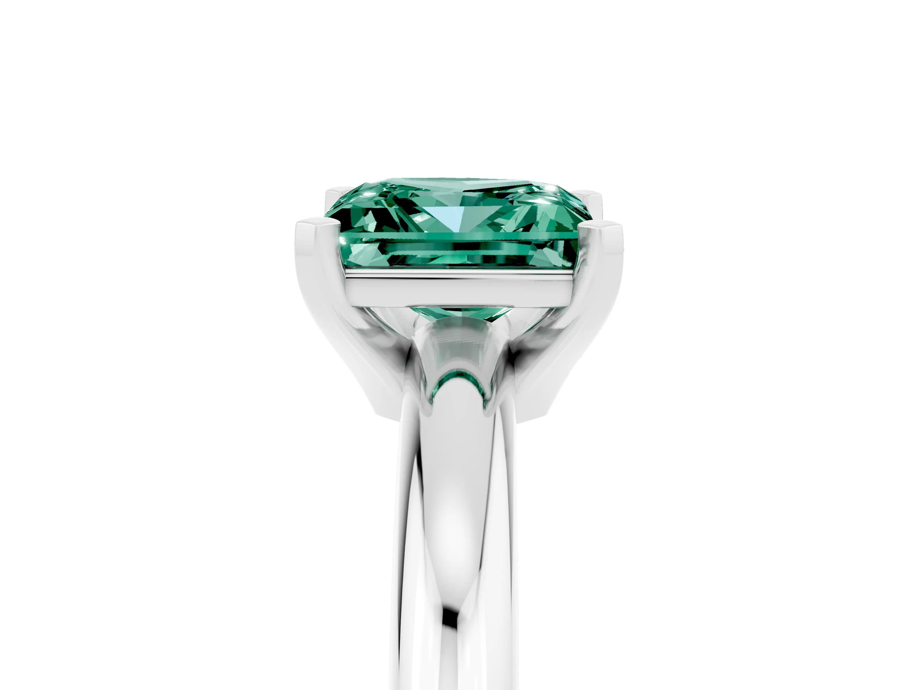 White gold Princess Cut Green Sapphire Solitaire Engagement Ring with Round Band and Four-Prong Setting_5