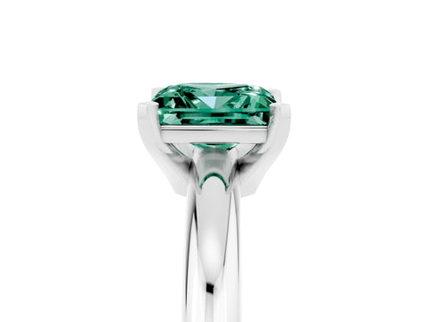 White gold Princess Cut Green Sapphire Solitaire Engagement Ring with Round Band and Four-Prong Setting_5