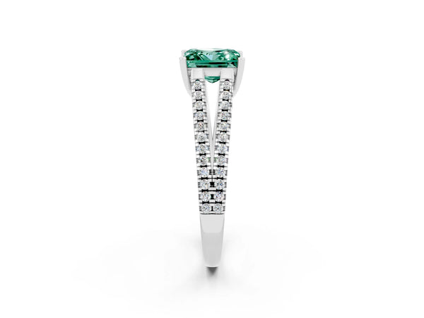 Platinum Princess Cut Green Sapphire Solitaire Engagement Ring with Split Shank Pavé Band