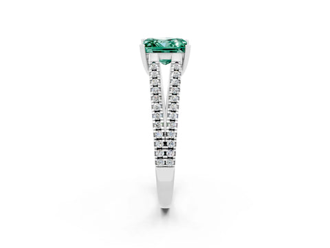 White gold Princess Cut Green Sapphire Solitaire Engagement Ring with Split Shank Pavé Band_2