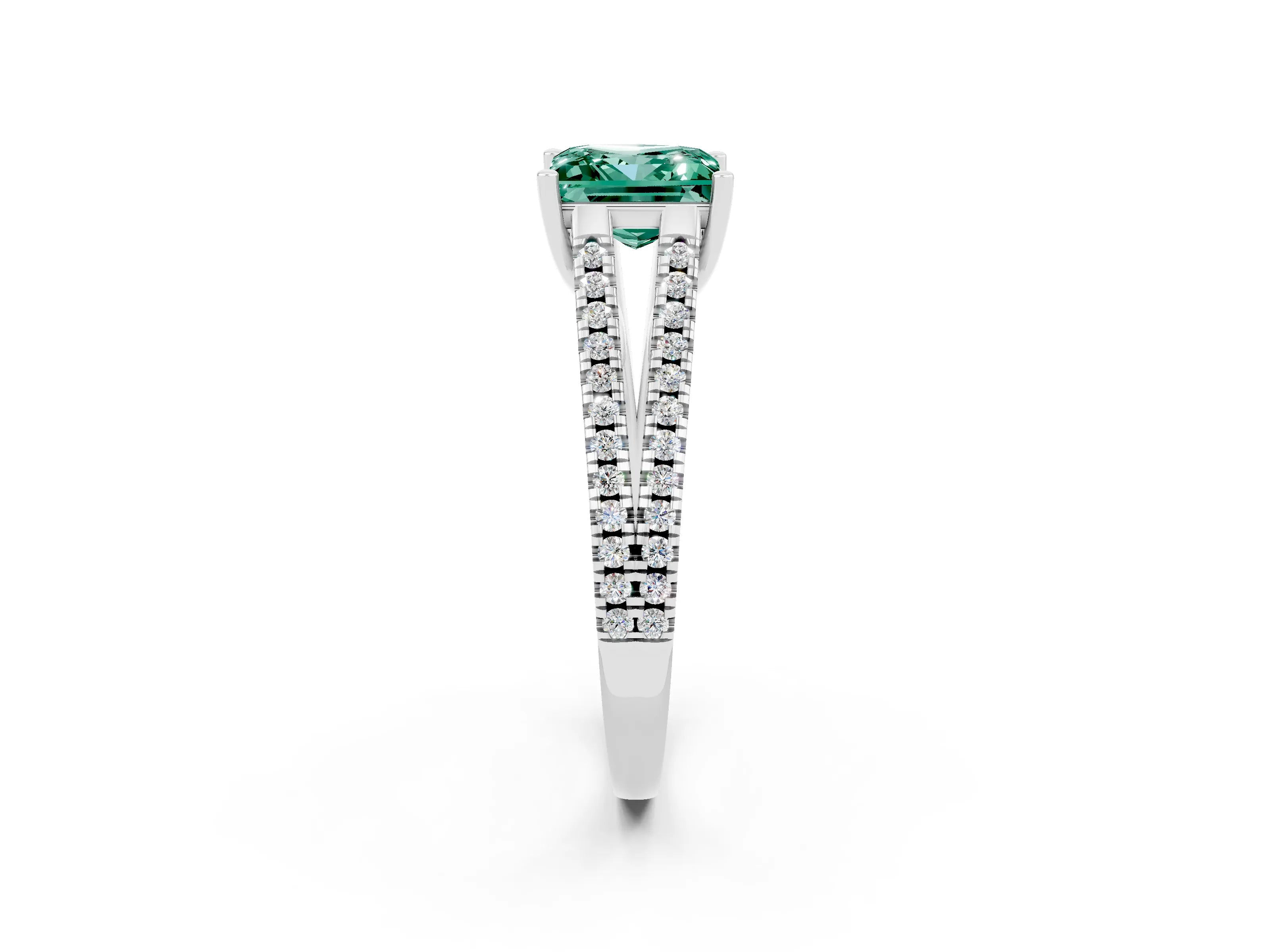 White gold Princess Cut Green Sapphire Solitaire Engagement Ring with Split Shank Pavé Band_2