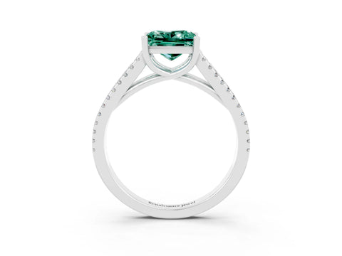 White gold Princess Cut Green Sapphire Solitaire Engagement Ring with Split Shank Pavé Band_3