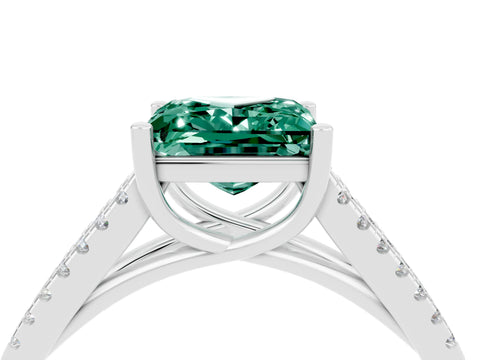 White gold Princess Cut Green Sapphire Solitaire Engagement Ring with Split Shank Pavé Band_4
