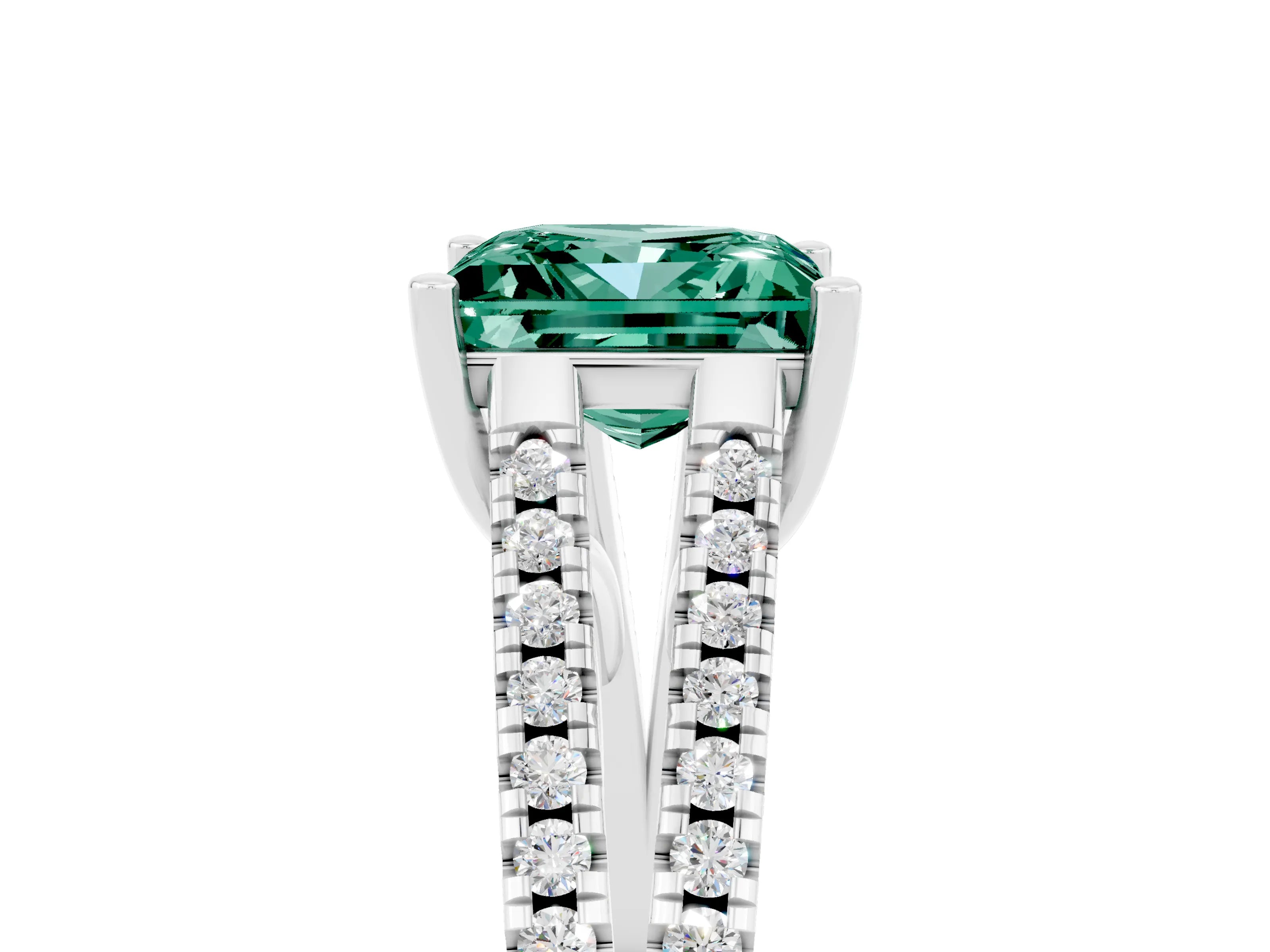 White gold Princess Cut Green Sapphire Solitaire Engagement Ring with Split Shank Pavé Band_5