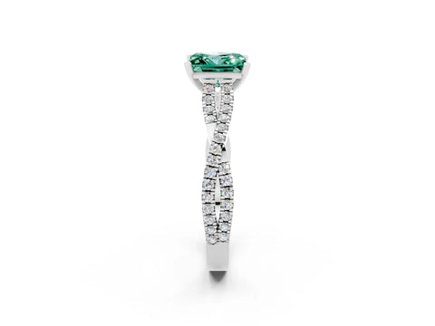 White gold Princess Cut Green Sapphire Solitaire Engagement Ring with Twisted Pavé Band and Four-Prong Setting_14