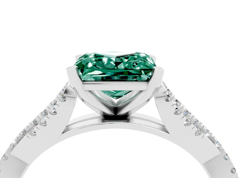 White gold Princess Cut Green Sapphire Solitaire Engagement Ring with Twisted Pavé Band and Four-Prong Setting_16