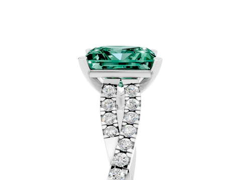 White gold Princess Cut Green Sapphire Solitaire Engagement Ring with Twisted Pavé Band and Four-Prong Setting_17