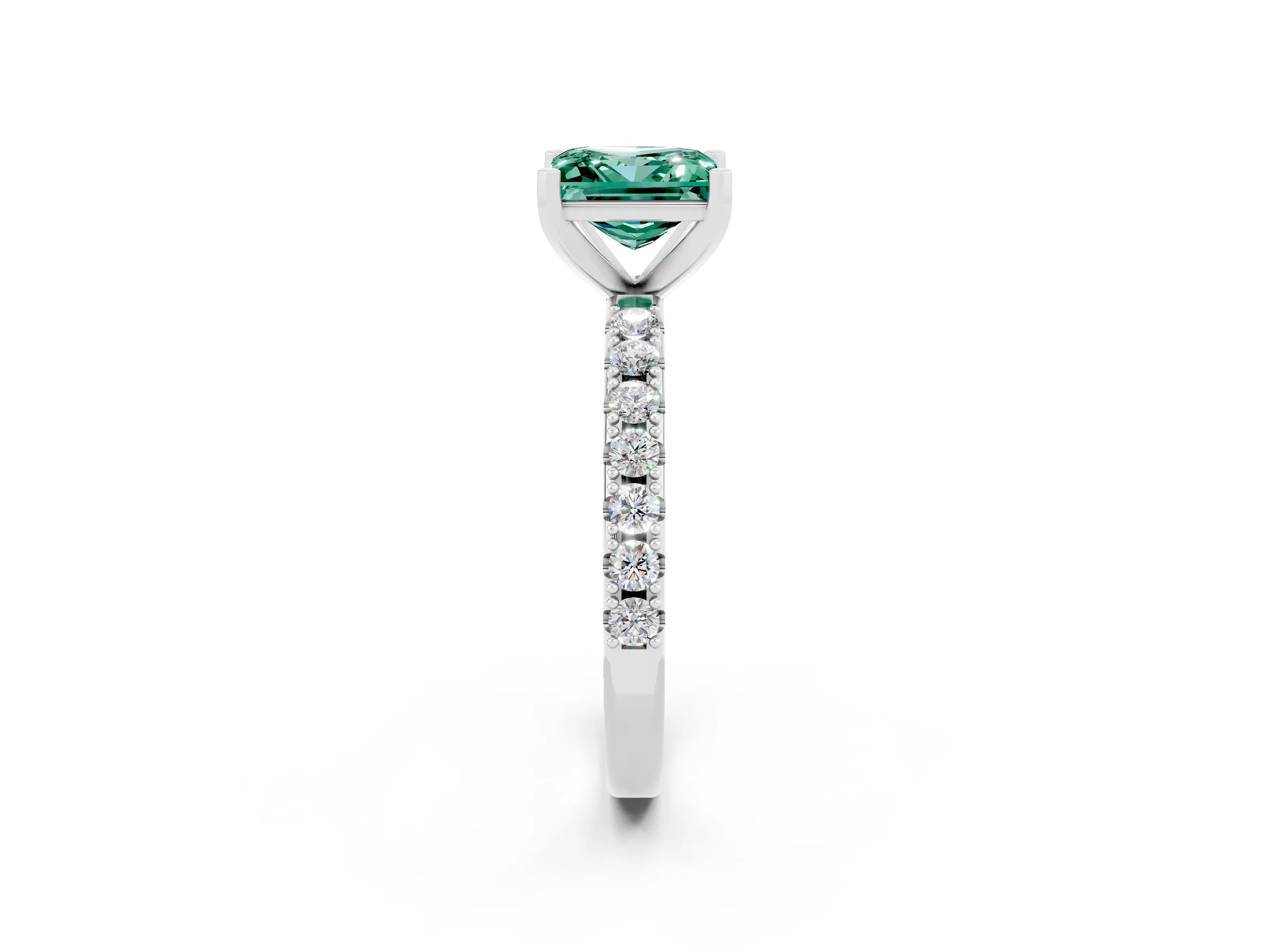 White gold Princess Cut Green Sapphire Solitaire Pavé Band with Four-Prong Setting_2
